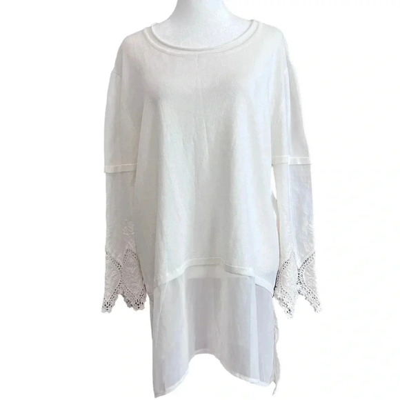 PATRIZIA LUCA MILANO long embroidered sleeve sheer waist - cream top size XL - Picture 2 of 14